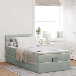 Online vidaXL Ottoman sängram med madrass 80x200 cm sammet Ljusgrå