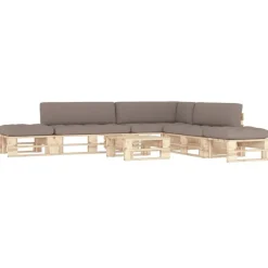 Sale vidaXL Pallsoffgrupp med dynor 6 delar impregnerad furu Taupe