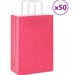 vidaXL Papperspåsar 50 st med handtag 21x11x31 cm Rosa