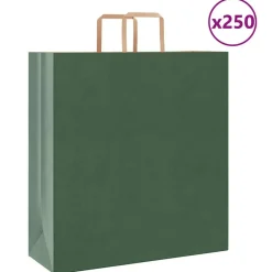 Discount vidaXL Papperspåsar 250 st med handtag 45x17x48 cm Grön