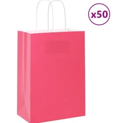 vidaXL Papperspåsar 50 st med handtag rosa 15x8x21 cm