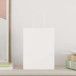 Outlet vidaXL Papperspåsar 50 st med handtag 21x11x28 cm Vit