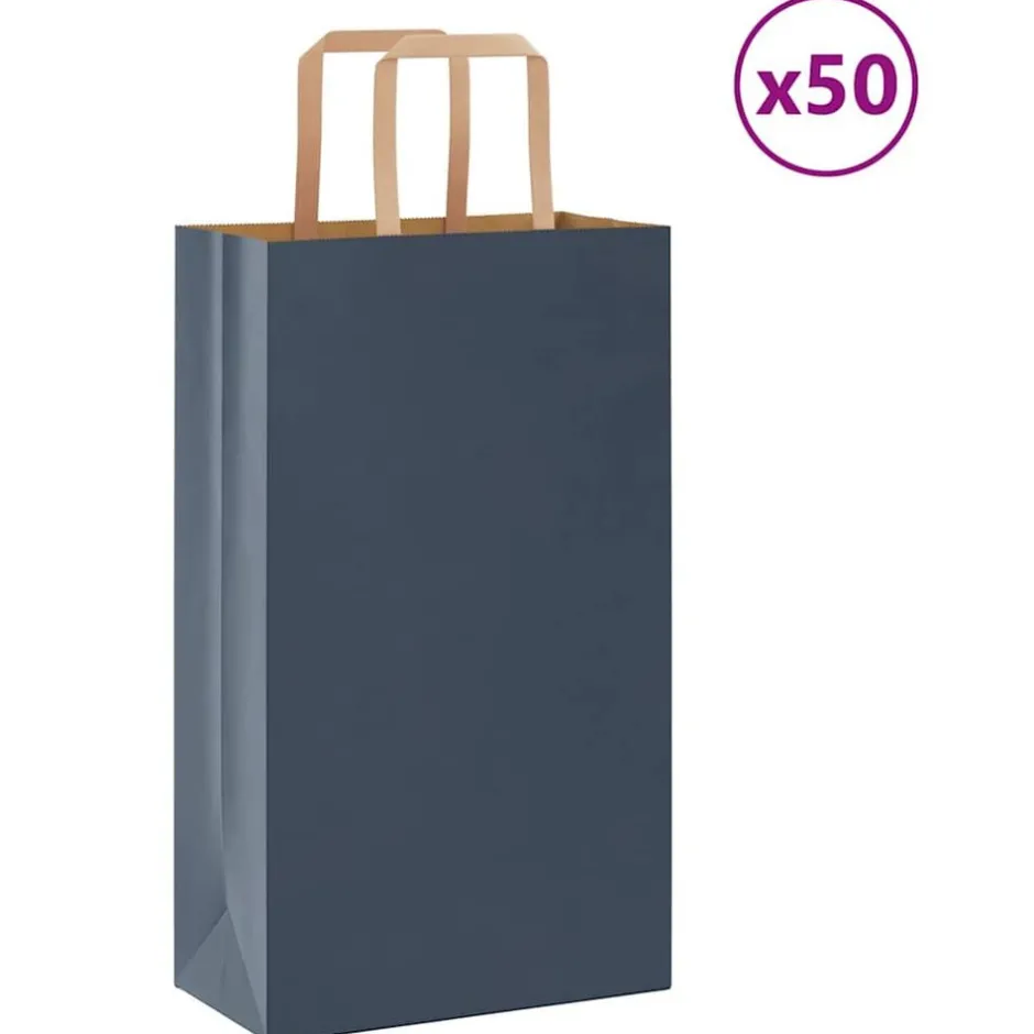 Clearance vidaXL Papperspåsar 50 st med handtag 21x11x36 cm Blå
