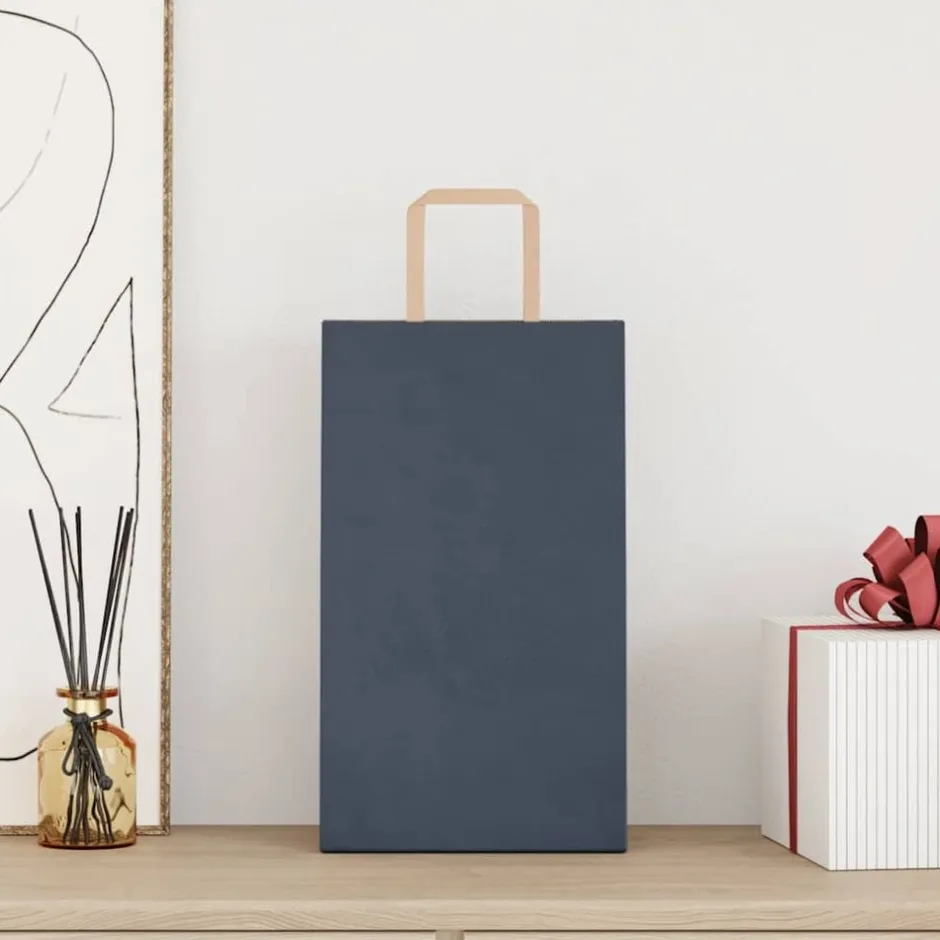 Clearance vidaXL Papperspåsar 50 st med handtag 21x11x36 cm Blå