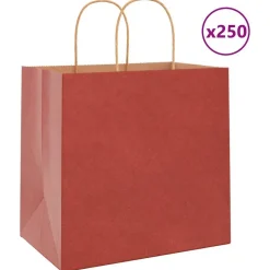 vidaXL Papperspåsar 250 st med handtag röd 26x17x25 cm