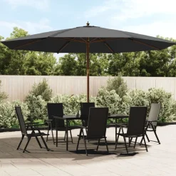 vidaXL Parasoll med trästång 400x273 cm antracit