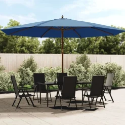 Discount vidaXL Parasoll med trästång 400x273 cm azur Blå