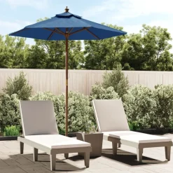 Discount vidaXL Parasoll med trästång 196x231 cm azur Blå