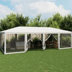 vidaXL Partytält med 12 sidoväggar i nät 8x4 m HDPE vit