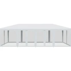 vidaXL Partytält med 12 sidoväggar i nät 8x4 m HDPE vit