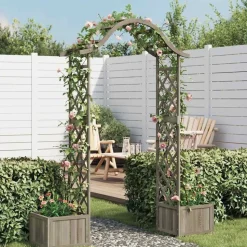 vidaXL Pergola med odlingslåda grå massivt granträ