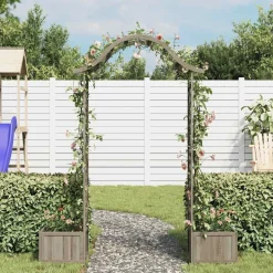 vidaXL Pergola med odlingslåda grå massivt granträ