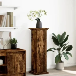 vidaXL Piedestal med förvaring rökfärgad ek 31x30x90cm konstruerat trä
