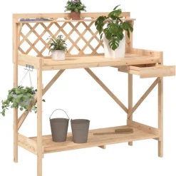 Discount vidaXL Planteringsbord med spaljé massivt granträ Naturfärg