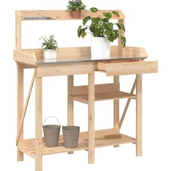 vidaXL Planteringsbord med hyllor massivt granträ