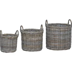 Hot vidaXL Planteringskorg med lagring 3 pcs Kubu Kubu Rattan Grå