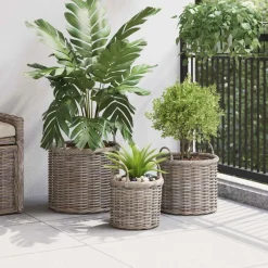 Hot vidaXL Planteringskorg med lagring 3 pcs Kubu Kubu Rattan Grå