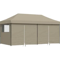 vidaXL Pop-Up hopfällbart partytält med 4 sidoväggar Taupe