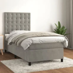 Sale vidaXL Ramsäng med madrass 80x200 cm sammet Ljusgrå