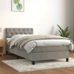 vidaXL Ramsäng med madrass ljusgrå 80x200 cm sammet
