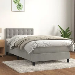 vidaXL Ramsäng med madrass ljusgrå 80x200 cm sammet