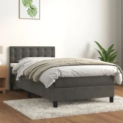 vidaXL Ramsäng med madrass mörkgrå 80x200 cm sammet