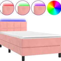 Online vidaXL Ramsäng med madrass & LED 80x200 cm sammet Rosa