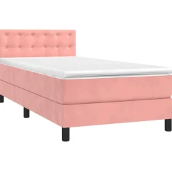 vidaXL Ramsäng med madrass rosa 80x200 cm sammet