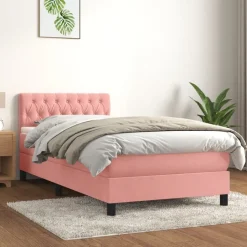 vidaXL Ramsäng med madrass rosa 90x200 cm sammet