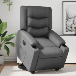 vidaXL Reclinerfåtölj med uppresningshjälp konstläder Grå