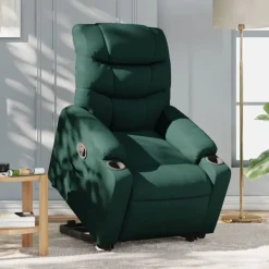 vidaXL Reclinerfåtölj med uppresningshjälp mörkgrön tyg