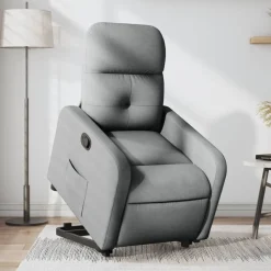 vidaXL Reclinerfåtölj med uppresningshjälp ljusgrå tyg