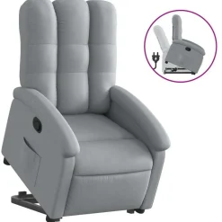 New vidaXL Reclinerfåtölj med uppresningshjälp tyg Ljusgrå
