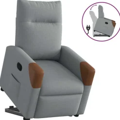 vidaXL Reclinerfåtölj med uppresningshjälp ljusgrå tyg