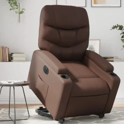 vidaXL Reclinerfåtölj med uppresningshjälp brun konstläder