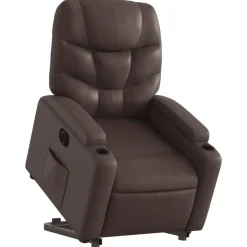 vidaXL Reclinerfåtölj med uppresningshjälp brun konstläder