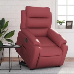 vidaXL Reclinerfåtölj med uppresningshjälp vinröd konstläder