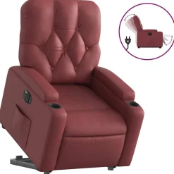vidaXL Reclinerfåtölj med uppresningshjälp vinröd konstläder