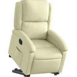 Best vidaXL Reclinerfåtölj med uppresningshjälp gräddvit äkta läder Kräm