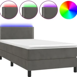New vidaXL Resårsäng med madrass och LED 90x190 cm sammet Mörkgrå