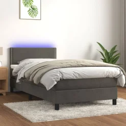 New vidaXL Resårsäng med madrass och LED 90x190 cm sammet Mörkgrå
