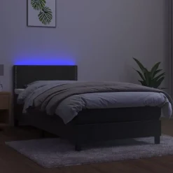New vidaXL Resårsäng med madrass och LED 90x190 cm sammet Mörkgrå