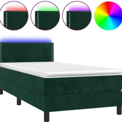 Best vidaXL Resårsäng med madrass och LED 80x200 cm sammet Mörkgrön