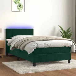 Hot vidaXL Resårsäng med madrass och LED 80x200 cm sammet Mörkgrön