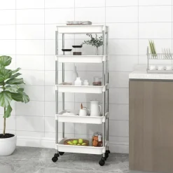vidaXL Rullvagn 5 våningar vit 42x29x128 cm järn och ABS