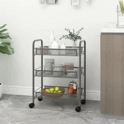 Discount vidaXL Rullvagn 3 våningar 46x26x64 cm järn Grå