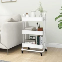 vidaXL Rullvagn 3 våningar vit 43x34x79 cm stål