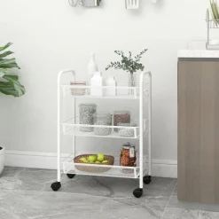 vidaXL Rullvagn 3 våningar vit 46x26x64 cm järn