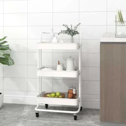 vidaXL Rullvagn 3 våningar vit 42x35x85 cm järn och ABS