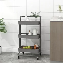 New vidaXL Rullvagn 3 våningar 42x35x85 cm järn och ABS Grå